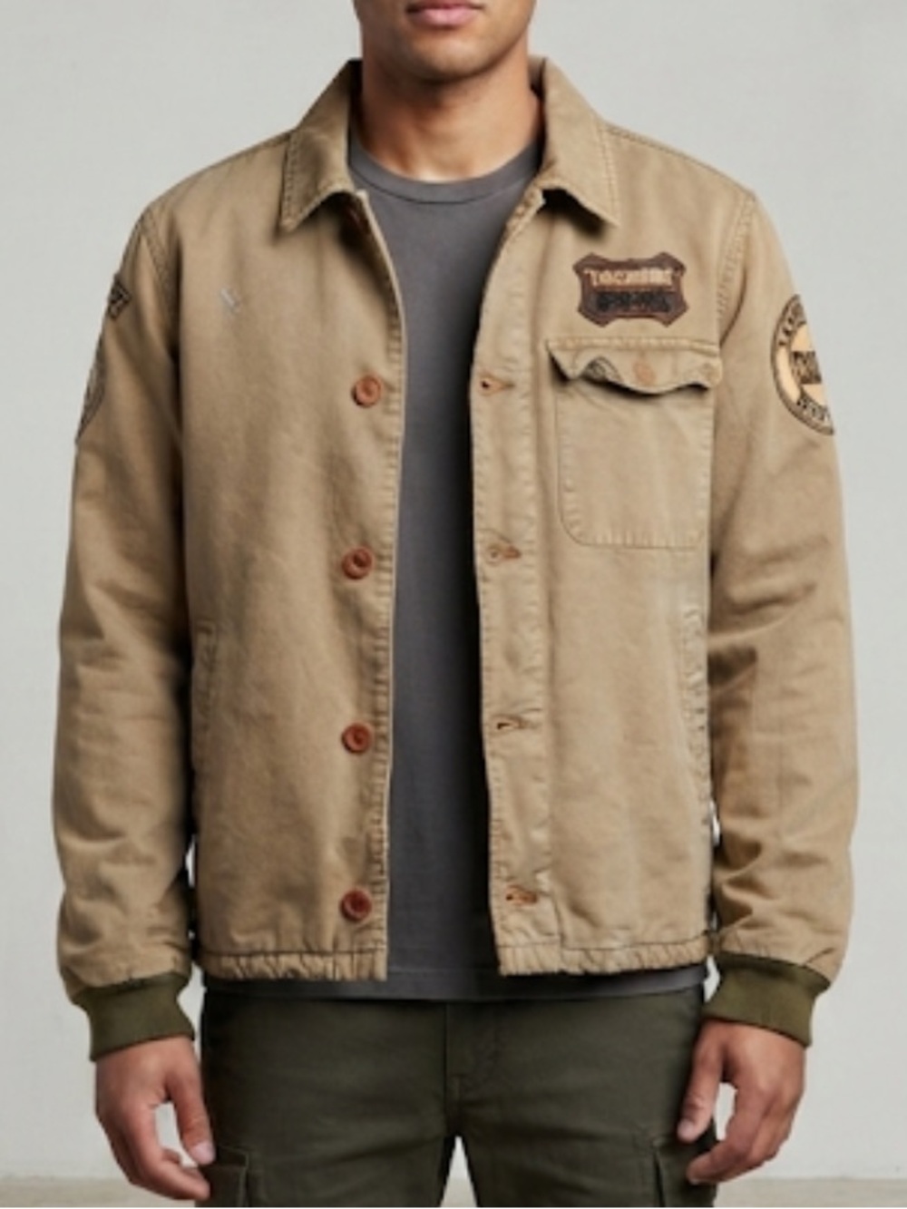 SABIT NYC | TANOSHINDE Men’s Patch Bomber Military Jacket Field Coat Medium